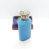Victorian Sterling Silver Blue Vaseline Glass Scent Bottle Antique c1880 AF
