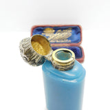 Victorian Sterling Silver Blue Vaseline Glass Scent Bottle Antique c1880 AF