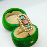 George III 9ct Gold, Pearl, Turquoise & Amethyst Floral Dress Ring Antique c1820
