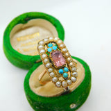 George III 9ct Gold, Pearl, Turquoise & Amethyst Floral Dress Ring Antique c1820