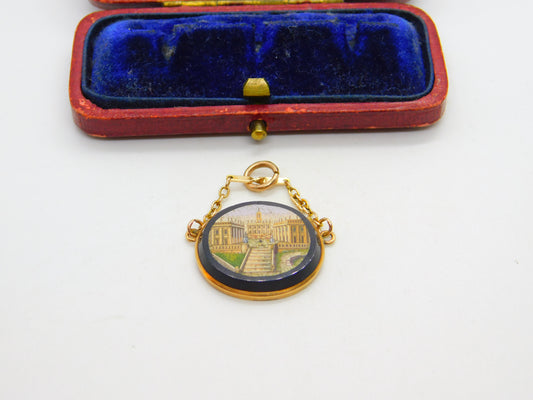 Regency Grand Tour 9ct Gold Set Micro-Mosaic Roman Scene Pendant c1830