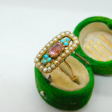George III 9ct Gold, Pearl, Turquoise & Amethyst Floral Dress Ring Antique c1820