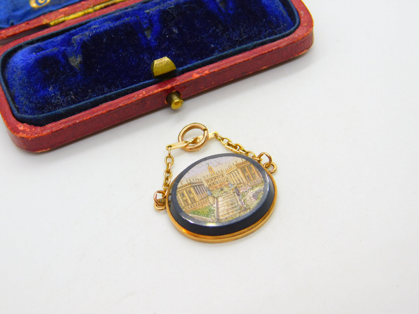 Regency Grand Tour 9ct Gold Set Micro-Mosaic Roman Scene Pendant c1830