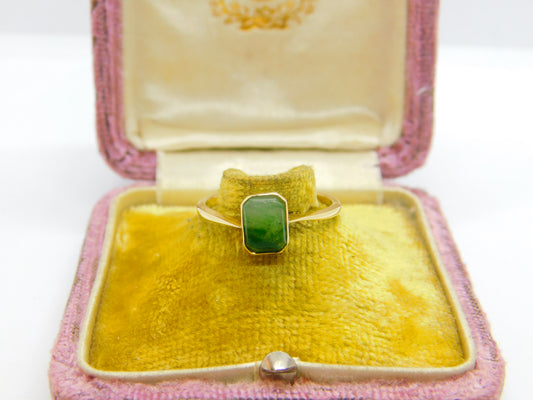 9ct Yellow Gold Moss Agate Set Band Ring 1914 Birmingham Antique Art Deco