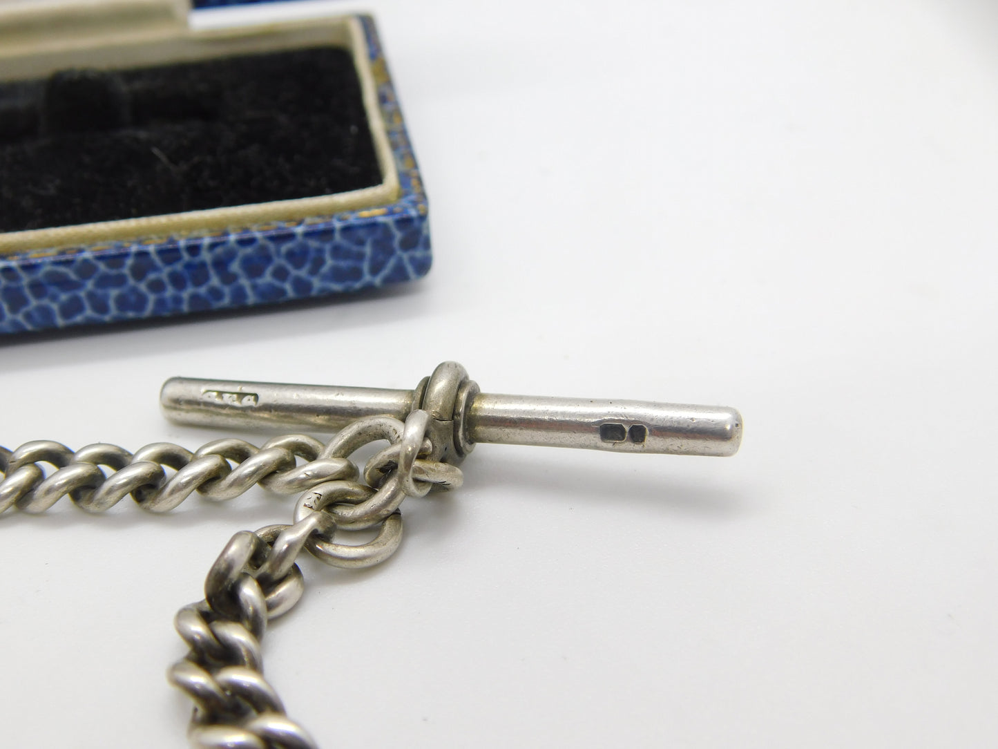 Edwardian Sterling Silver Graduating Albert Watch Chain with Spinner Fob 1909