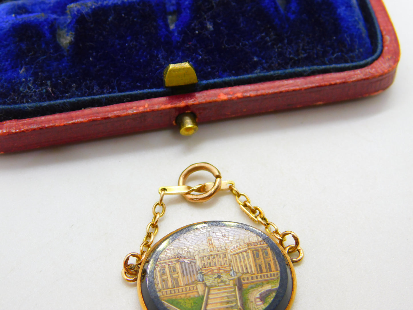 Regency Grand Tour 9ct Gold Set Micro-Mosaic Roman Scene Pendant c1830