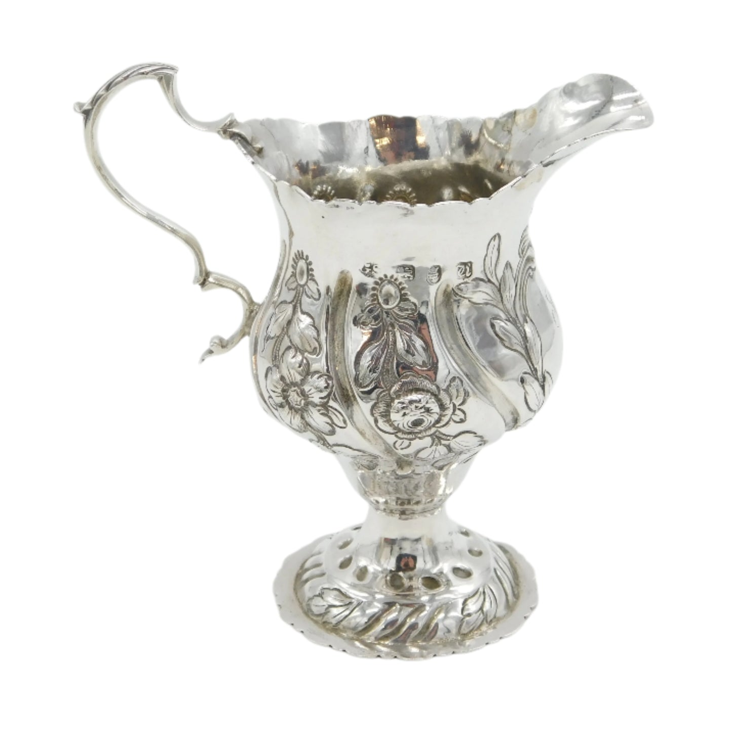 George III Sterling Silver Floral Pedestal Cream Jug Antique 1775 London