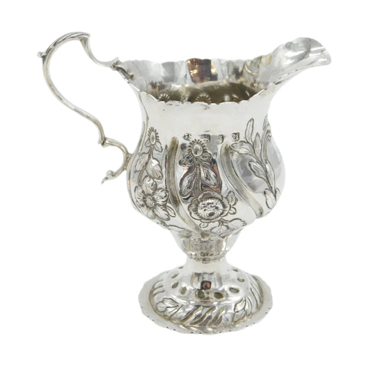 George III Sterling Silver Floral Pedestal Cream Jug Antique 1775 London