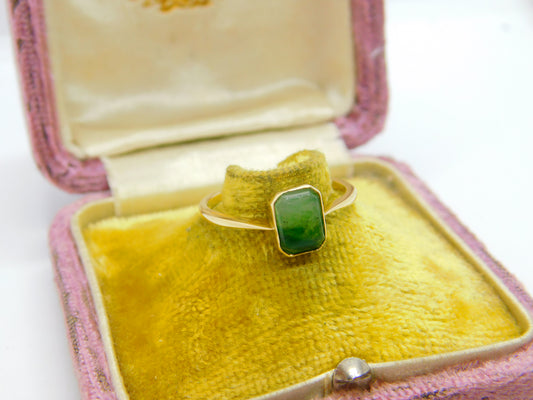 9ct Yellow Gold Moss Agate Set Band Ring 1914 Birmingham Antique Art Deco