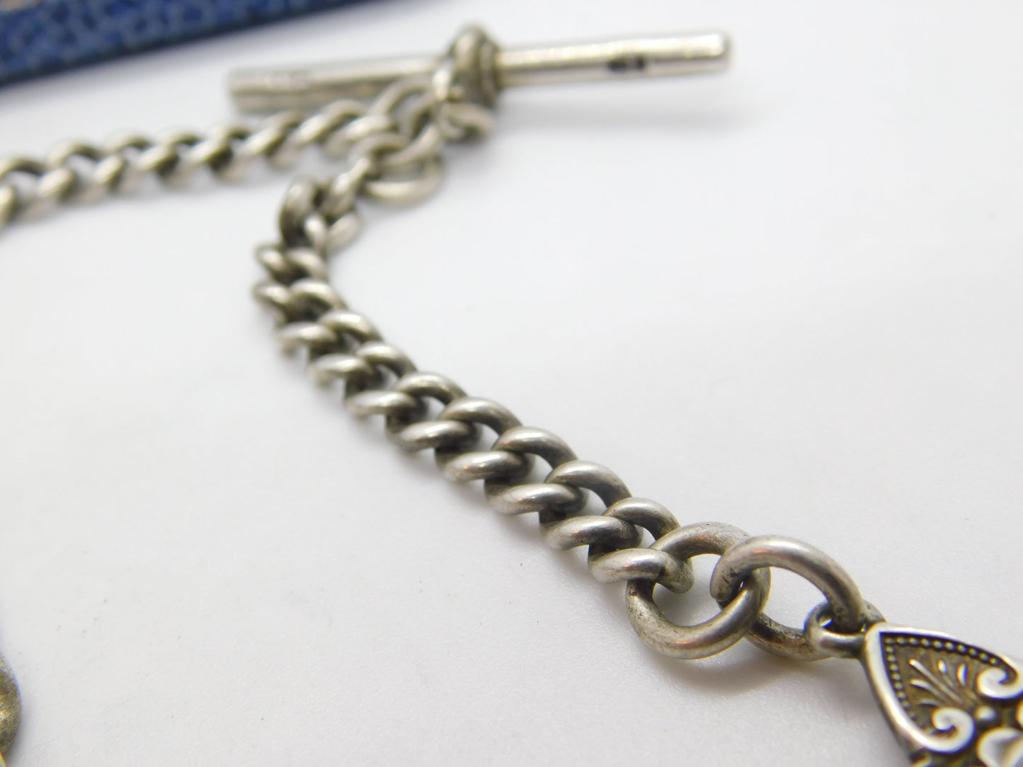 Edwardian Sterling Silver Graduating Albert Watch Chain with Spinner Fob 1909