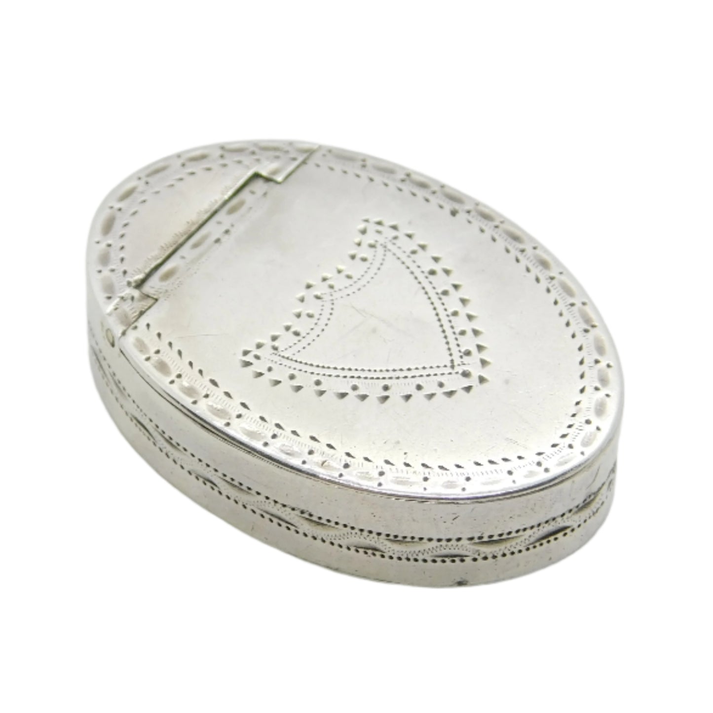 George III Sterling Silver Oval Form Pill or Patch Box Antique 1791 Birmingham