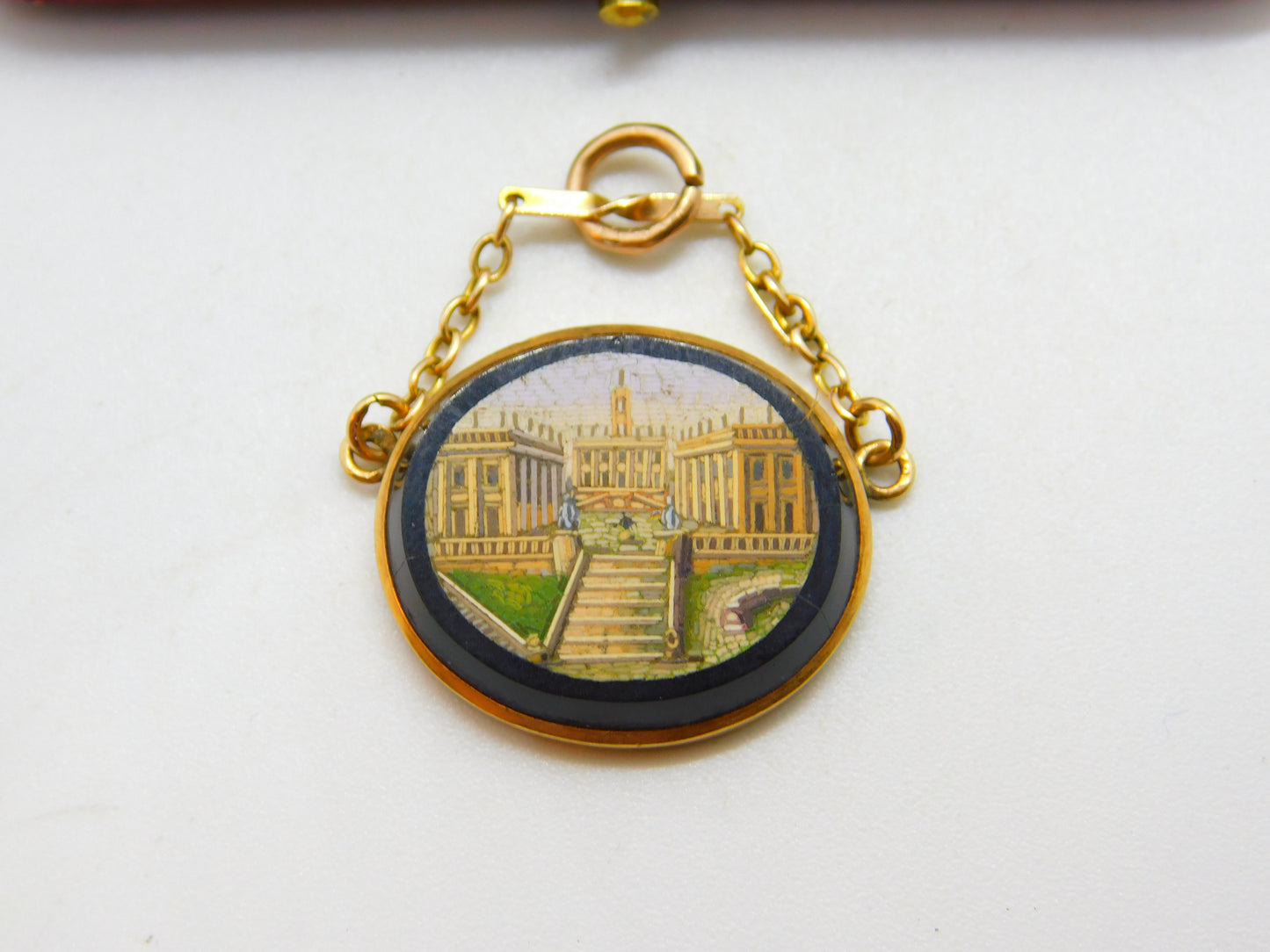 Regency Grand Tour 9ct Gold Set Micro-Mosaic Roman Scene Pendant c1830