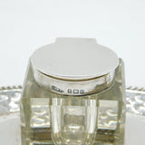 Edwardian Sterling Silver & Glass Floral Desk Inkwell & Stand Antique 1902