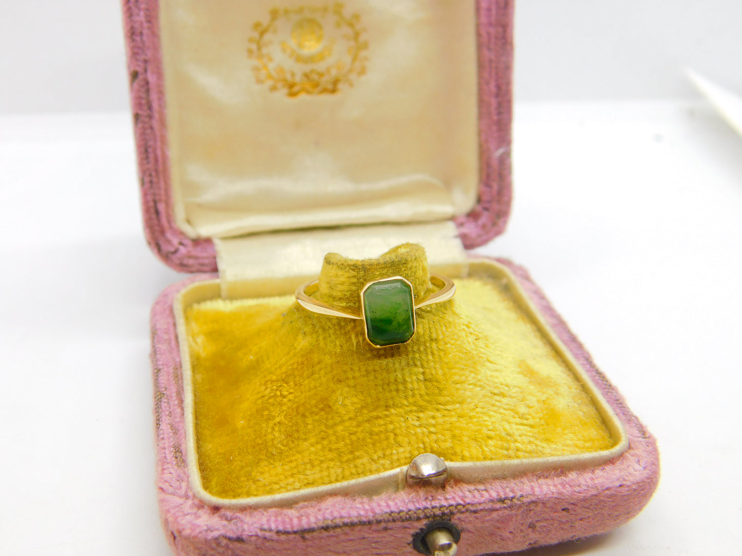 9ct Yellow Gold Moss Agate Set Band Ring 1914 Birmingham Antique Art Deco