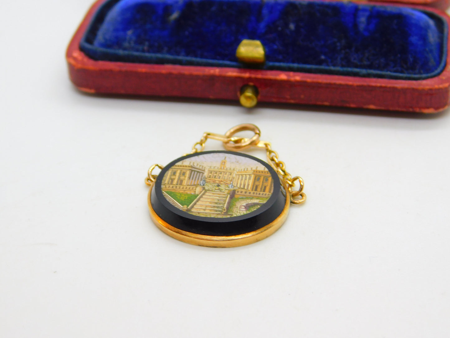 Regency Grand Tour 9ct Gold Set Micro-Mosaic Roman Scene Pendant c1830