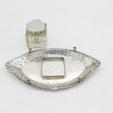 Edwardian Sterling Silver & Glass Floral Desk Inkwell & Stand Antique 1902