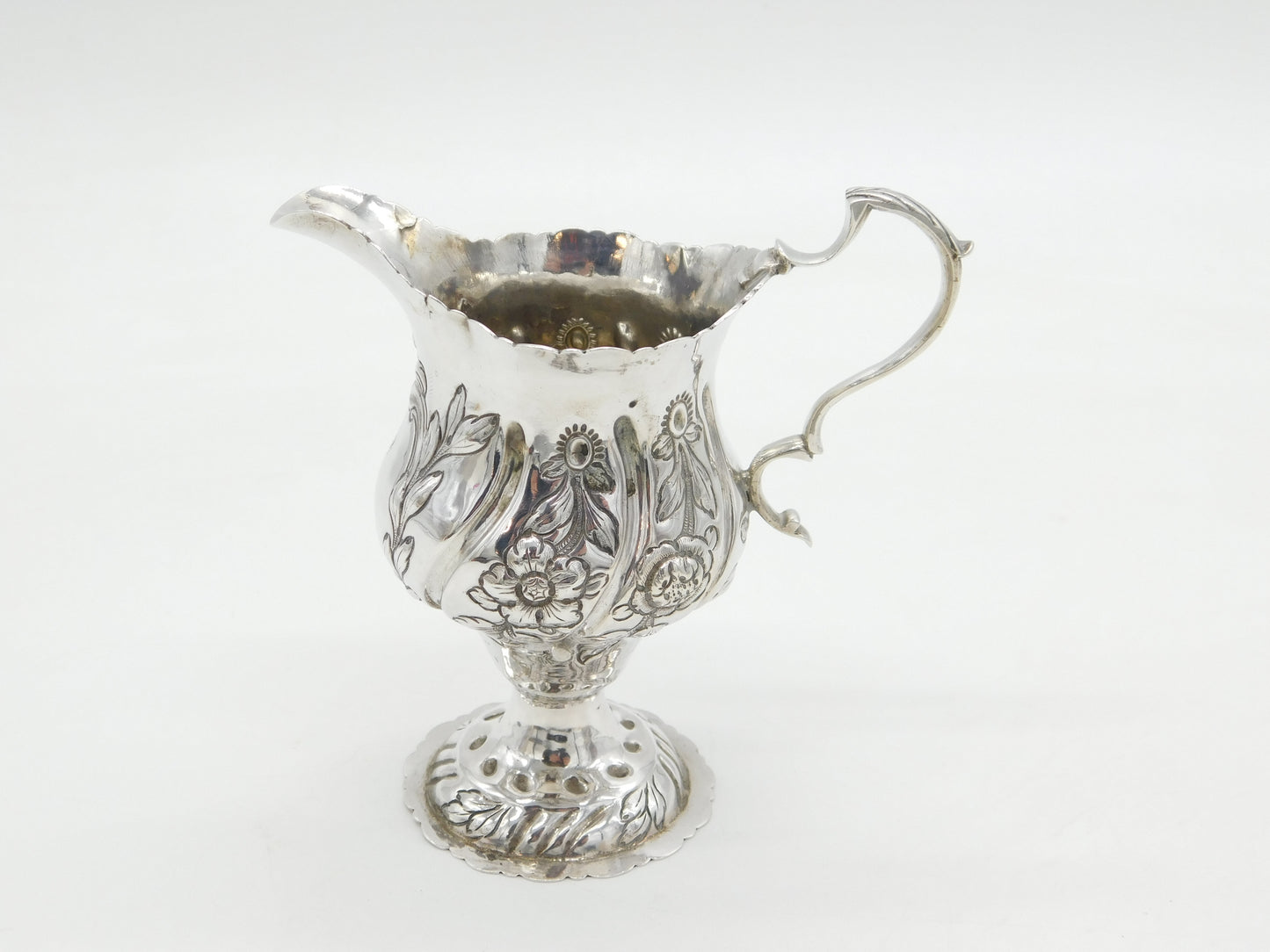 George III Sterling Silver Floral Pedestal Cream Jug Antique 1775 London