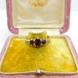 9ct Yellow Gold Bohemian Garnet Set Three Stone Band Ring 1970 London Vintage