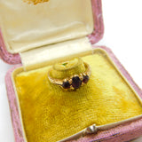 9ct Yellow Gold Bohemian Garnet Set Three Stone Band Ring 1970 London Vintage