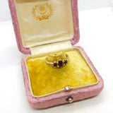 9ct Yellow Gold Bohemian Garnet Set Three Stone Band Ring 1970 London Vintage