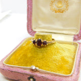 9ct Yellow Gold Bohemian Garnet Set Three Stone Band Ring 1970 London Vintage