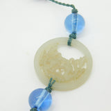 19th Century Large Chinese Carved Green Jade Blue Glass Necklace Antique c1890