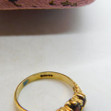 9ct Yellow Gold Bohemian Garnet Set Three Stone Band Ring 1970 London Vintage