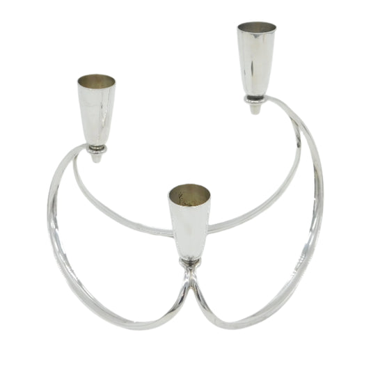 Danish Sterling Silver Modernist Three-Branch Candelabra Vintage c1970 by Cohr