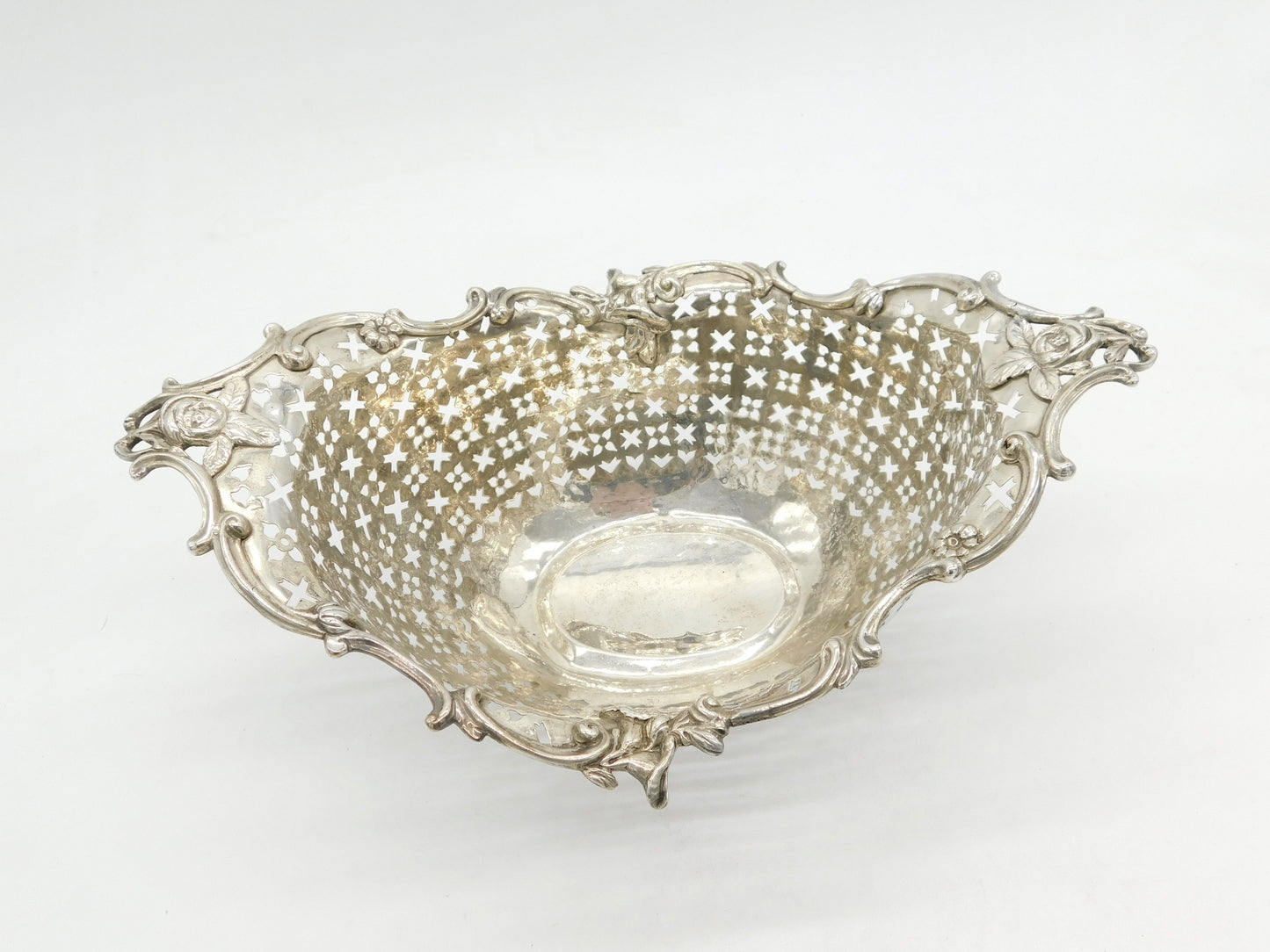 George III Sterling Silver Floral Pierced Fruit Basket Antique 1765 London