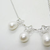 Fei Leu 18ct White Gold, Diamond & Cultured Pearl Floral Necklace Vintage c2000