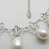 Fei Leu 18ct White Gold, Diamond & Cultured Pearl Floral Necklace Vintage c2000
