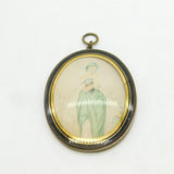 Victorian Rolled Gold Black Enamel Mourning Watercolour on Card 1841 Antique