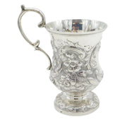 Victorian Sterling Silver Floral Pattern Christening Mug Antique 1865 London