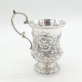 Victorian Sterling Silver Floral Pattern Christening Mug Antique 1865 London
