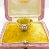 18ct Yellow Gold 0.2ct Diamond Pineapple Pattern Solitaire Ring 1970 London
