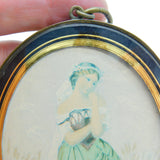 Victorian Rolled Gold Black Enamel Mourning Watercolour on Card 1841 Antique