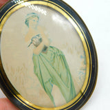 Victorian Rolled Gold Black Enamel Mourning Watercolour on Card 1841 Antique