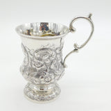 Victorian Sterling Silver Floral Pattern Christening Mug Antique 1865 London