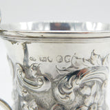 Victorian Sterling Silver Floral Pattern Christening Mug Antique 1865 London