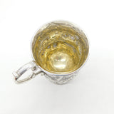 Victorian Sterling Silver Floral Pattern Christening Mug Antique 1865 London