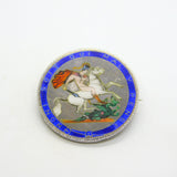 George III Sterling Silver & Enamel Crown Coin Brooch Pin Antique 1820