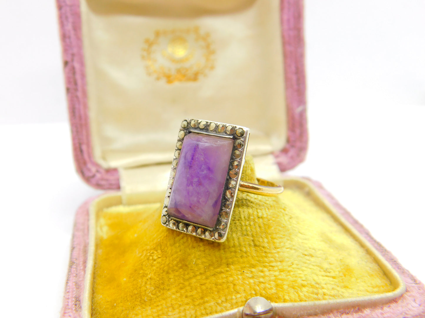 Victorian 22ct Yellow Gold, Amethyst & Marcasite Set Dress Ring 1859 London