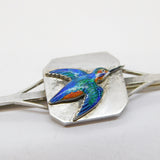 Victorian Sterling Silver & Enamel Kingfisher Sweetheart Brooch Antique c1890