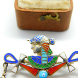 Egyptian Silver & Enamel Ankh Pharaoh Souvenir Brooch c1900 Antique Victorian
