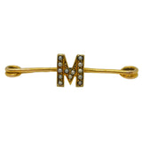 Edwardian 15ct Yellow Gold & Seed Pearl 'M' Initial Brooch Antique 1906 Chester