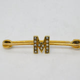 Edwardian 15ct Yellow Gold & Seed Pearl 'M' Initial Brooch Antique 1906 Chester