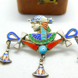 Egyptian Silver & Enamel Ankh Pharaoh Souvenir Brooch c1900 Antique Victorian
