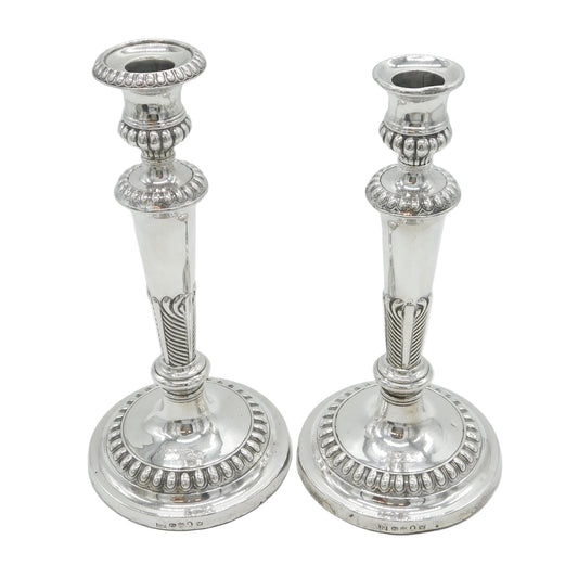 George III Pair of Sterling Silver Crested Candlesticks Antique 1814 Sheffield Thomas Blagden & Co.