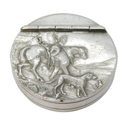 Sterling Silver Embossed Stag Hunting Scene Snuff Box Vintage c1980 Sheffield