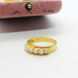 18ct Yellow Gold & Fire Opal Set Half Eternity Band Ring Antique c1930 Art Deco